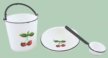 Dollhouse Miniature Pail/Dipper/Basin Cherries Painted